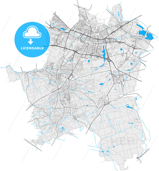 Katowice, Silesian, Poland, high quality vector map