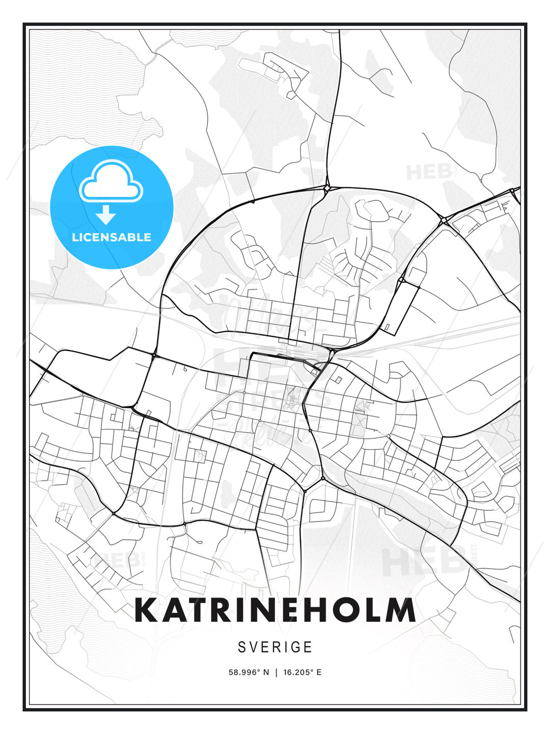 Katrineholm, Sweden, Modern Print Template in Various Formats - HEBSTREITS Sketches