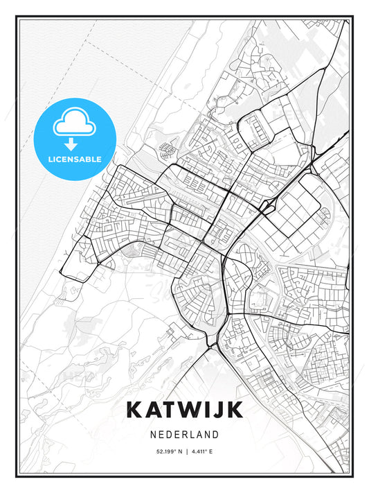 Katwijk, Netherlands, Modern Print Template in Various Formats - HEBSTREITS Sketches