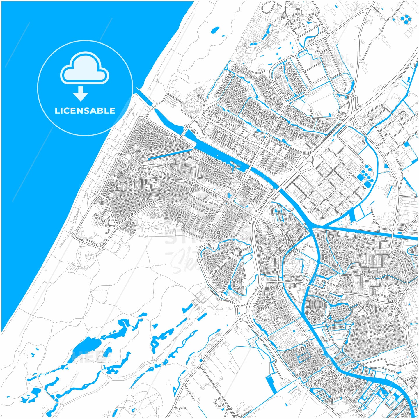 Katwijk, South Holland, Netherlands, city map with high quality roads.