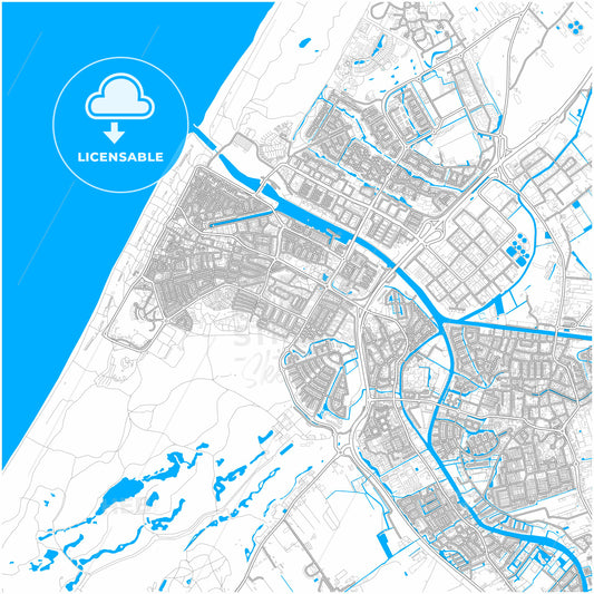 Katwijk, South Holland, Netherlands, city map with high quality roads.