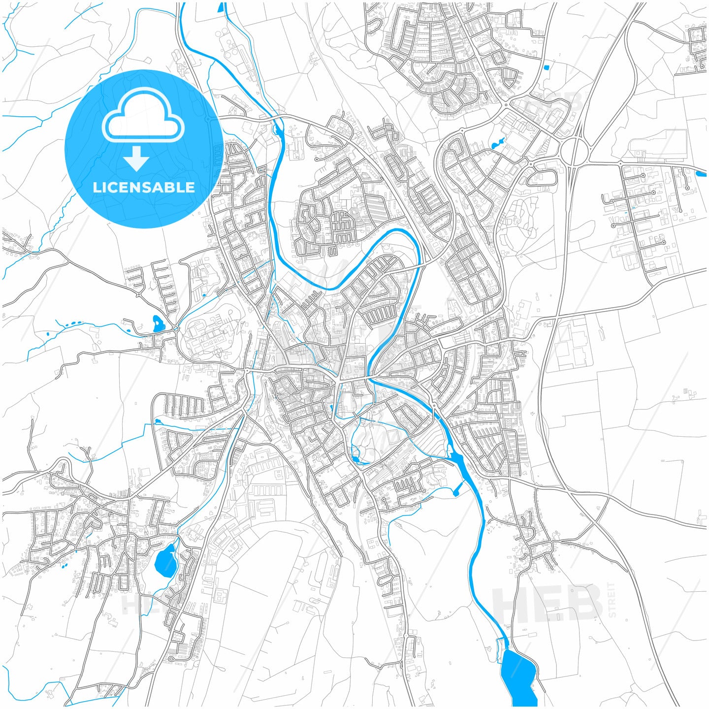 Kaufbeuren, Bavaria, Germany, city map with high quality roads.