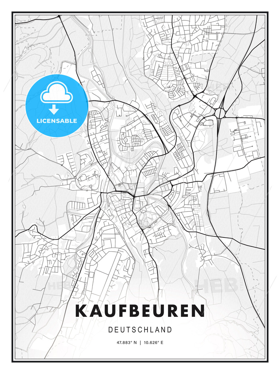 Kaufbeuren, Germany, Modern Print Template in Various Formats - HEBSTREITS Sketches