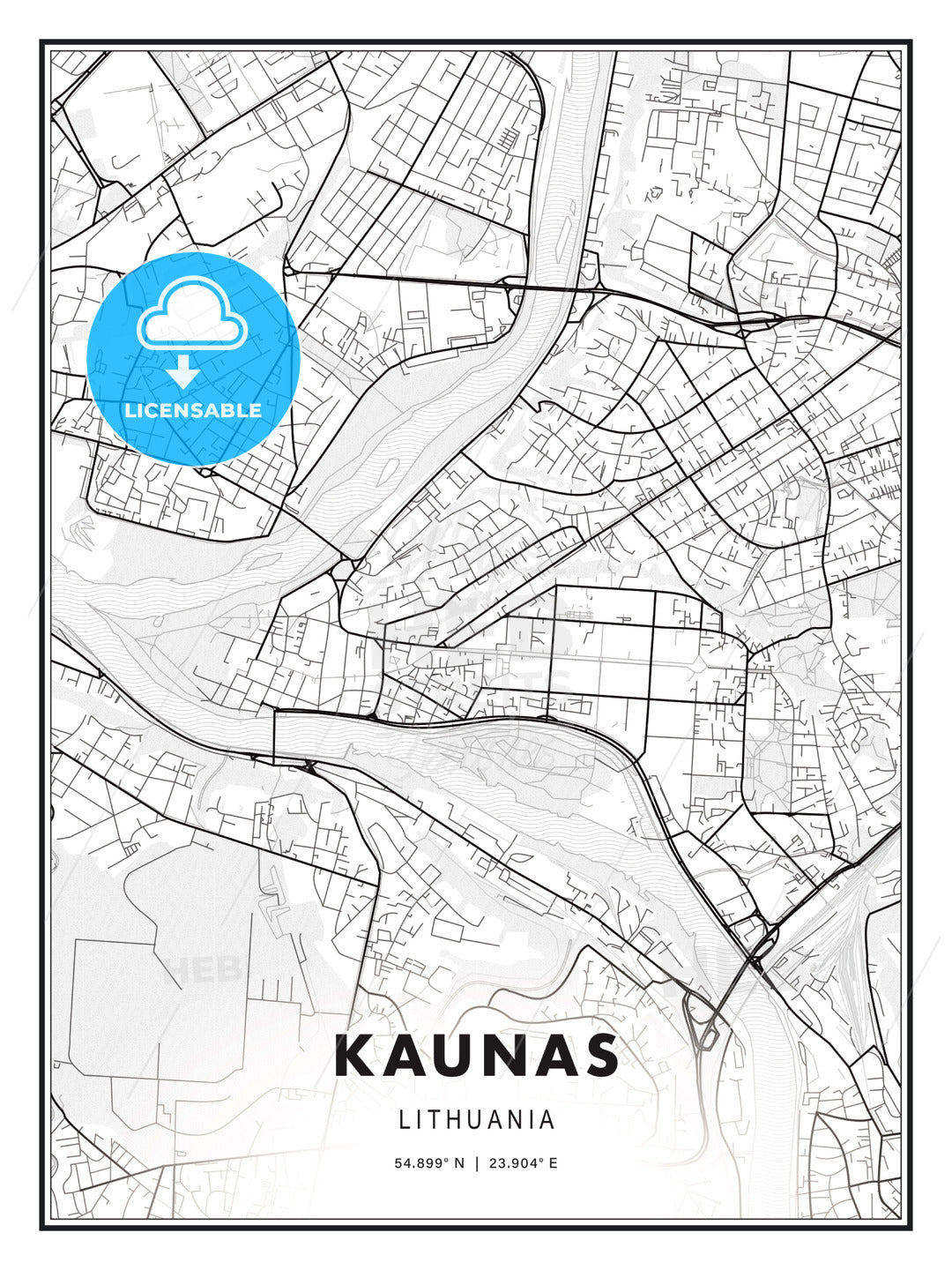 Kaunas, Lithuania, Modern Print Template in Various Formats - HEBSTREITS Sketches