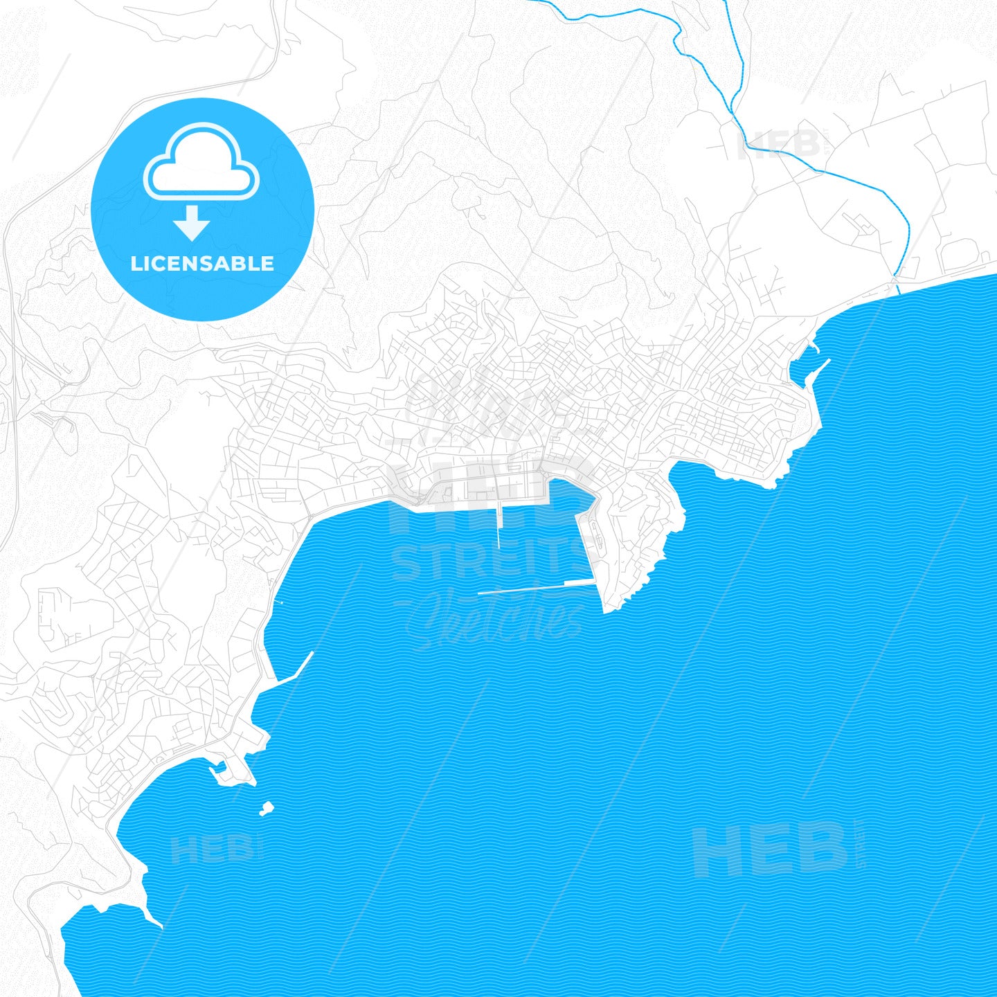 Kavala, Greece PDF vector map with water in focus