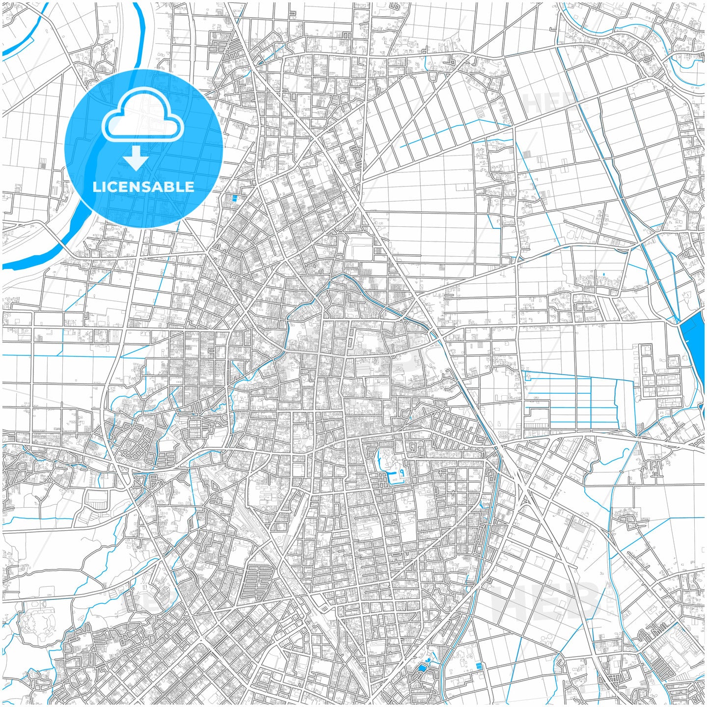 Kawagoe, Saitama, Japan, city map with high quality roads.