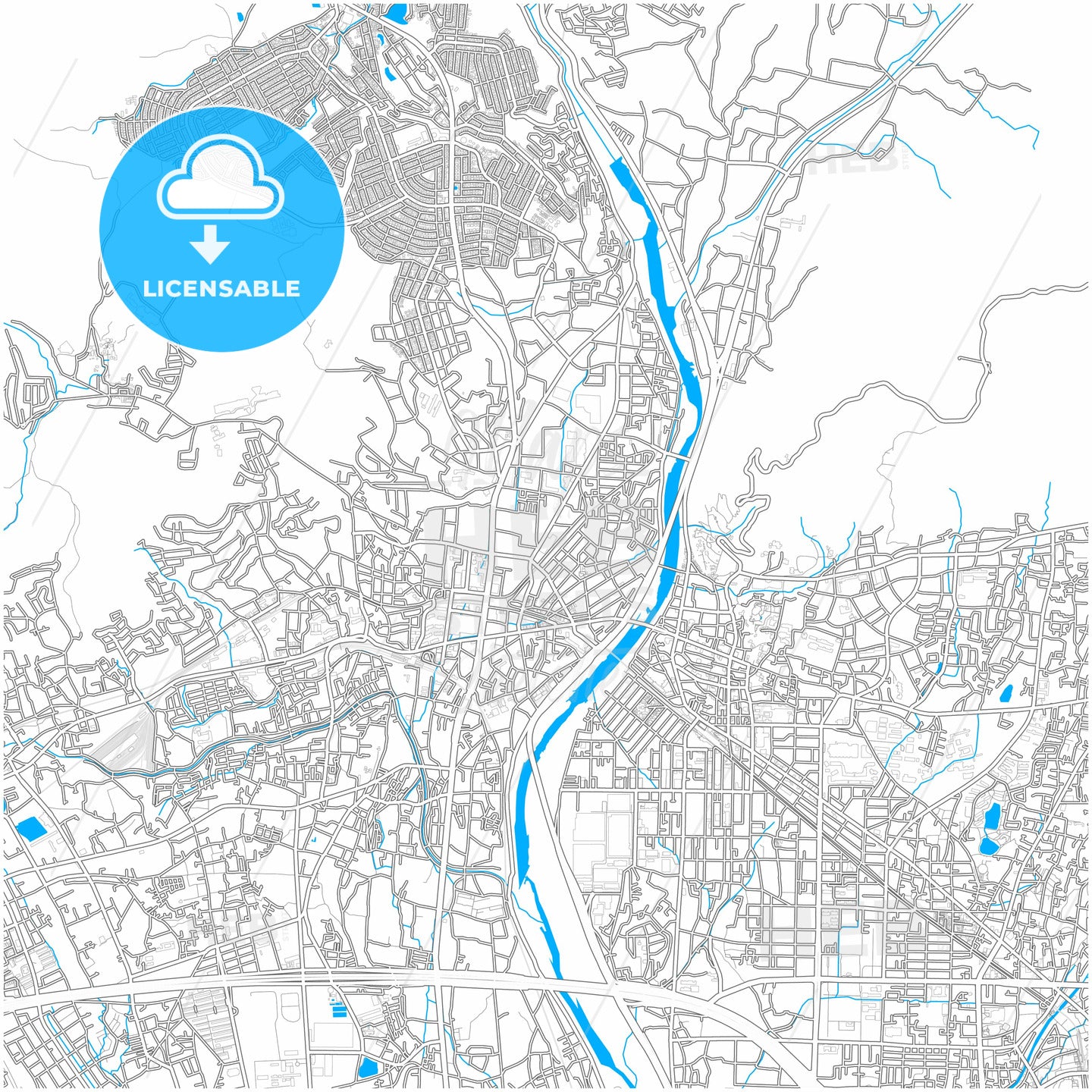 Kawanishi, Hyōgo, Japan, city map with high quality roads.