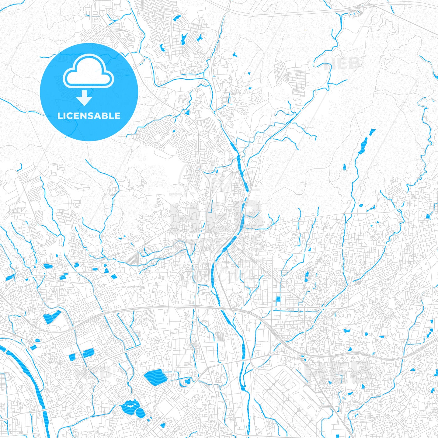 Kawanishi, Japan PDF vector map with water in focus