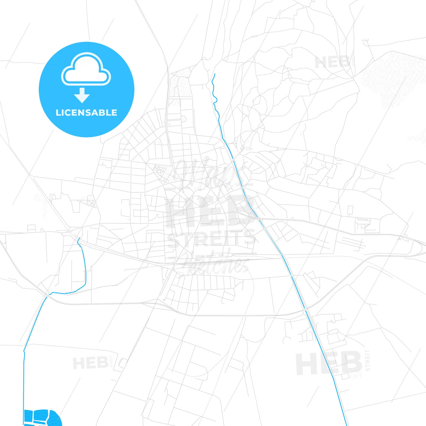 Kazanlak, Bulgaria PDF vector map with water in focus