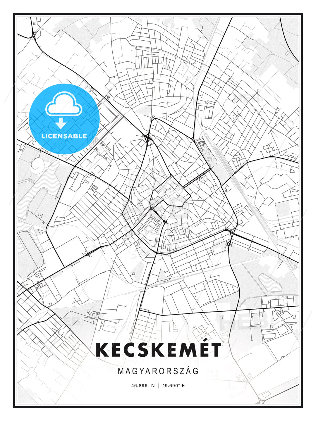 Kecskemét, Hungary, Modern Print Template in Various Formats - HEBSTREITS Sketches