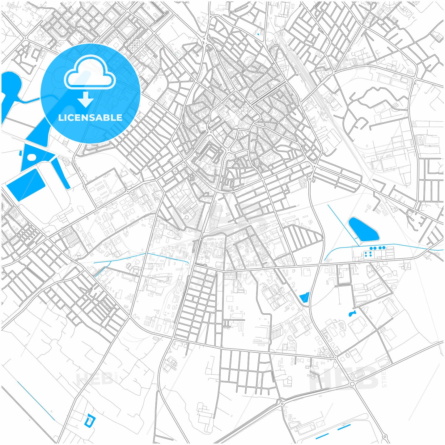 Kecskemét, Bács-Kiskun, Hungary, city map with high quality roads.