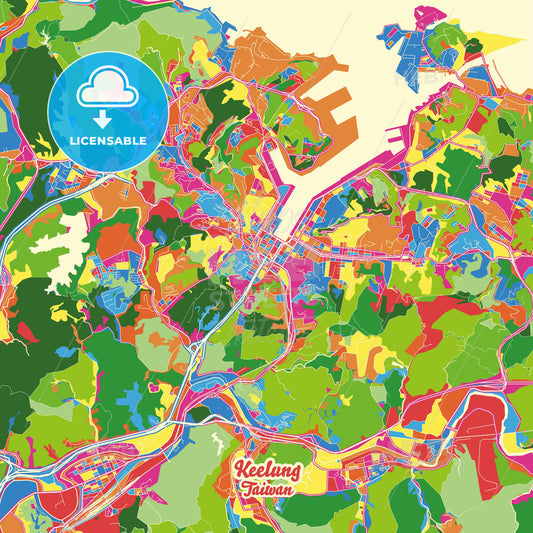Keelung, Taiwan Crazy Colorful Street Map Poster Template - HEBSTREITS Sketches