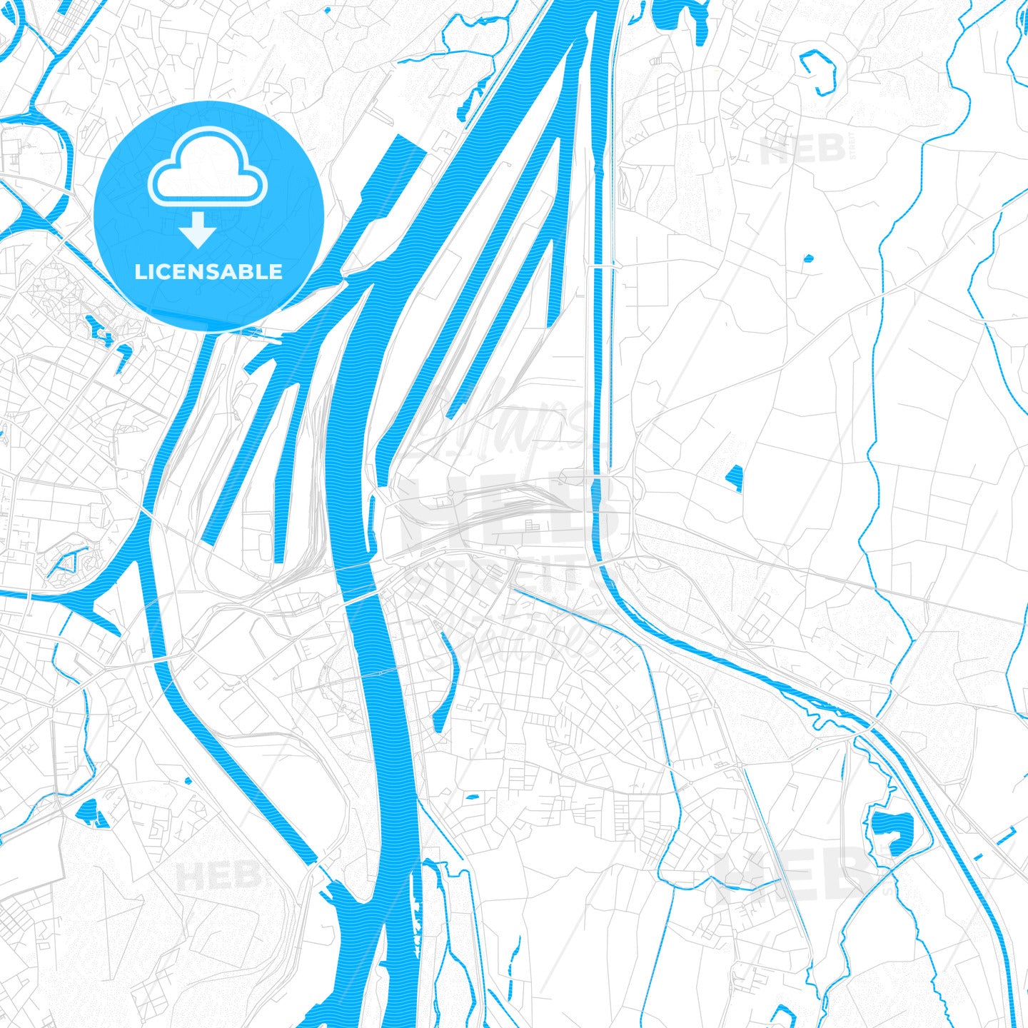 Kehl, Germany PDF vector map with water in focus