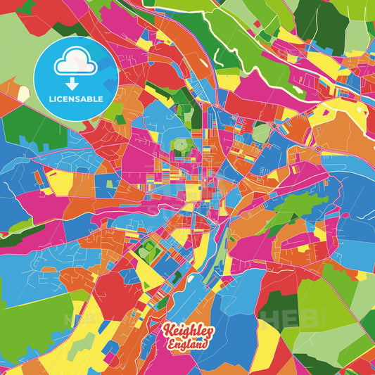 Keighley, England Crazy Colorful Street Map Poster Template - HEBSTREITS Sketches