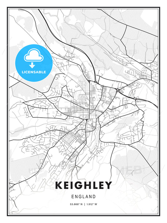 Keighley, England, Modern Print Template in Various Formats - HEBSTREITS Sketches