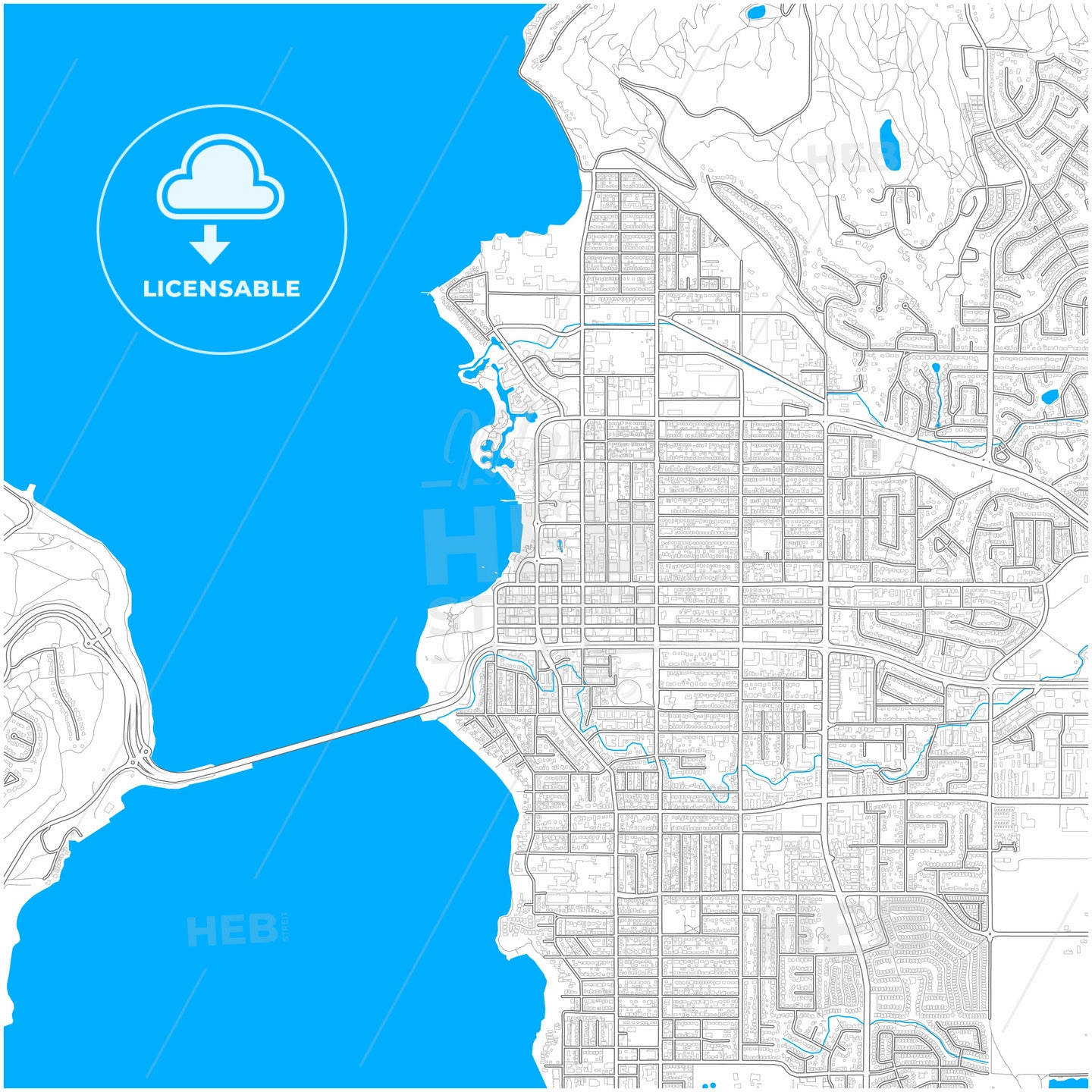 Kelowna, British Columbia, Canada, city map with high quality roads.