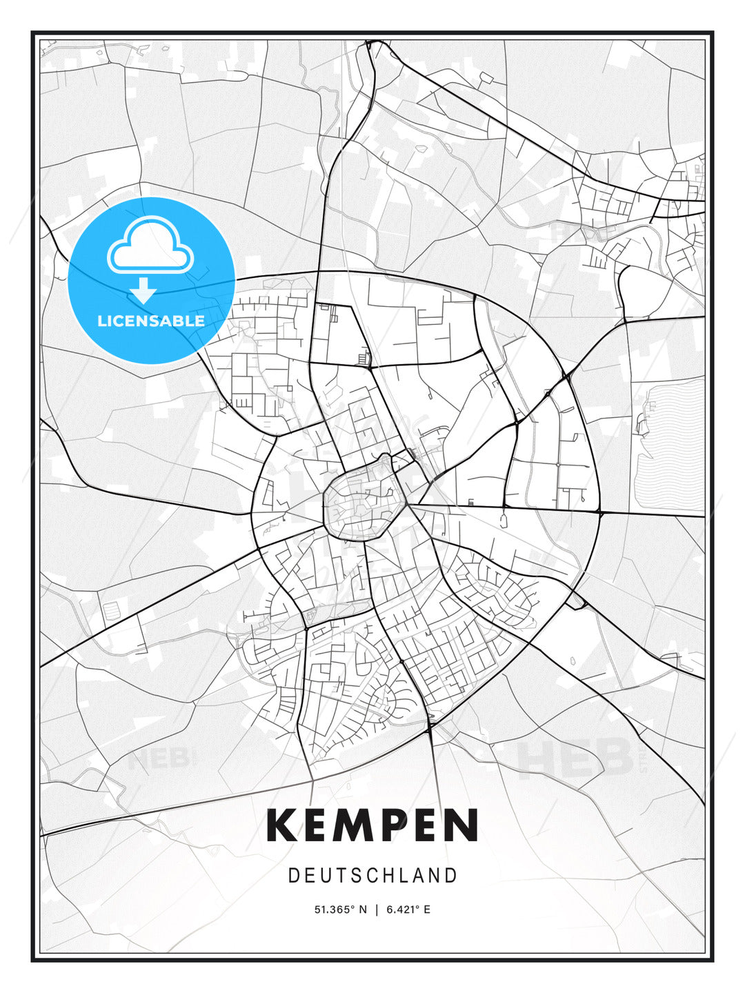 Kempen, Germany, Modern Print Template in Various Formats - HEBSTREITS Sketches