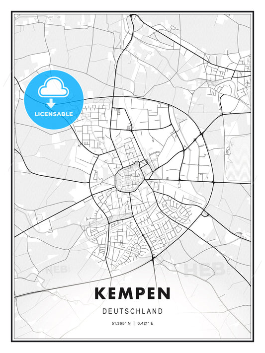 Kempen, Germany, Modern Print Template in Various Formats - HEBSTREITS Sketches