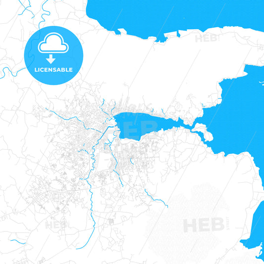 Kendari, Indonesia PDF vector map with water in focus