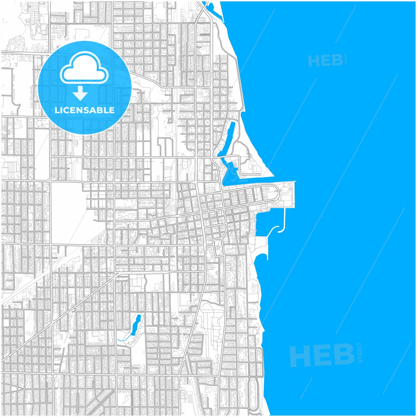 Kenosha, Wisconsin, United States, city map with high quality roads.