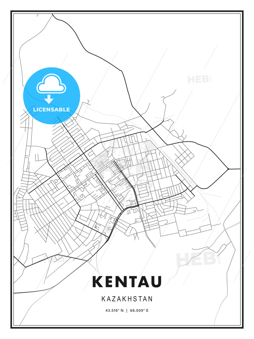 Kentau, Kazakhstan, Modern Map Print Template in Various Formats ...