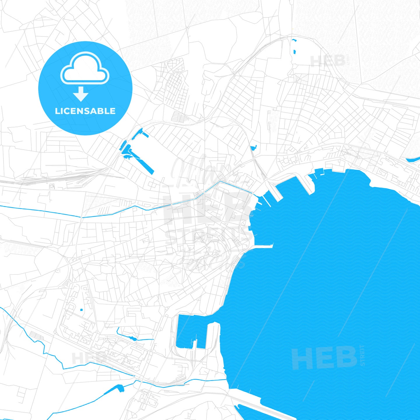 Kerch, Ukraine PDF vector map with water in focus