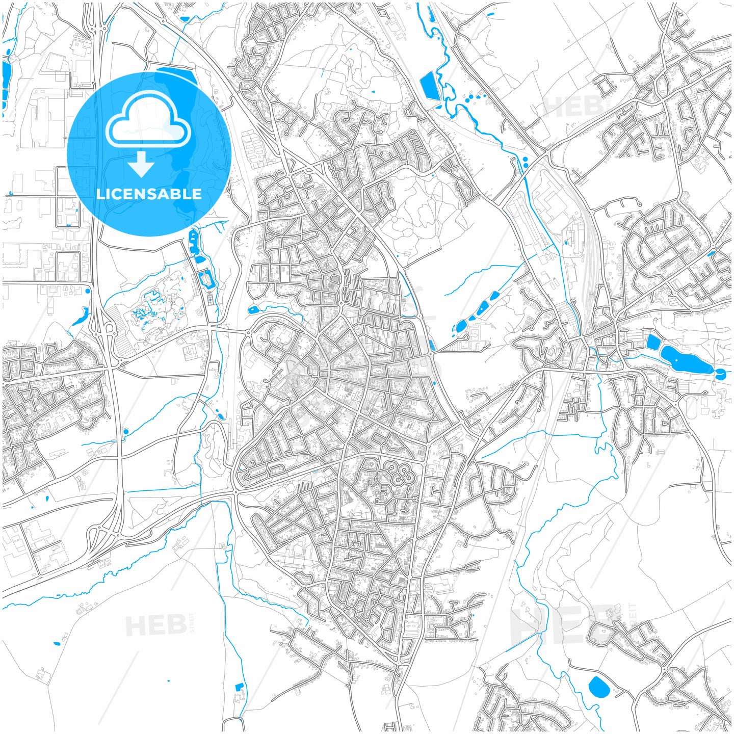 Kerkrade, Limburg, Netherlands, city map with high quality roads.