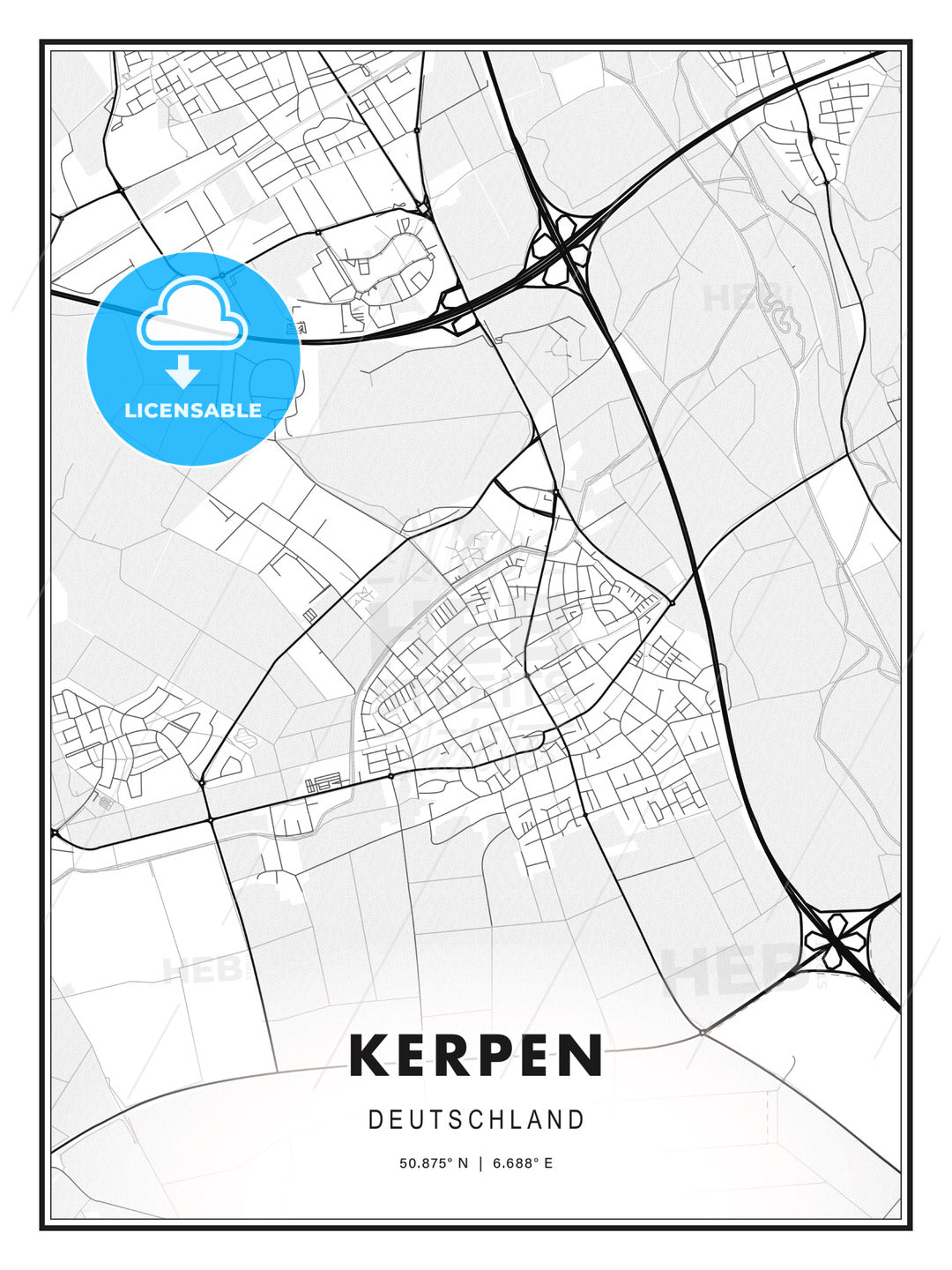 Kerpen, Germany, Modern Print Template in Various Formats - HEBSTREITS Sketches
