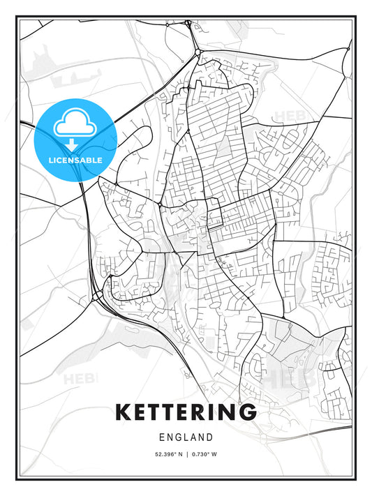 Kettering, England, Modern Print Template in Various Formats - HEBSTREITS Sketches