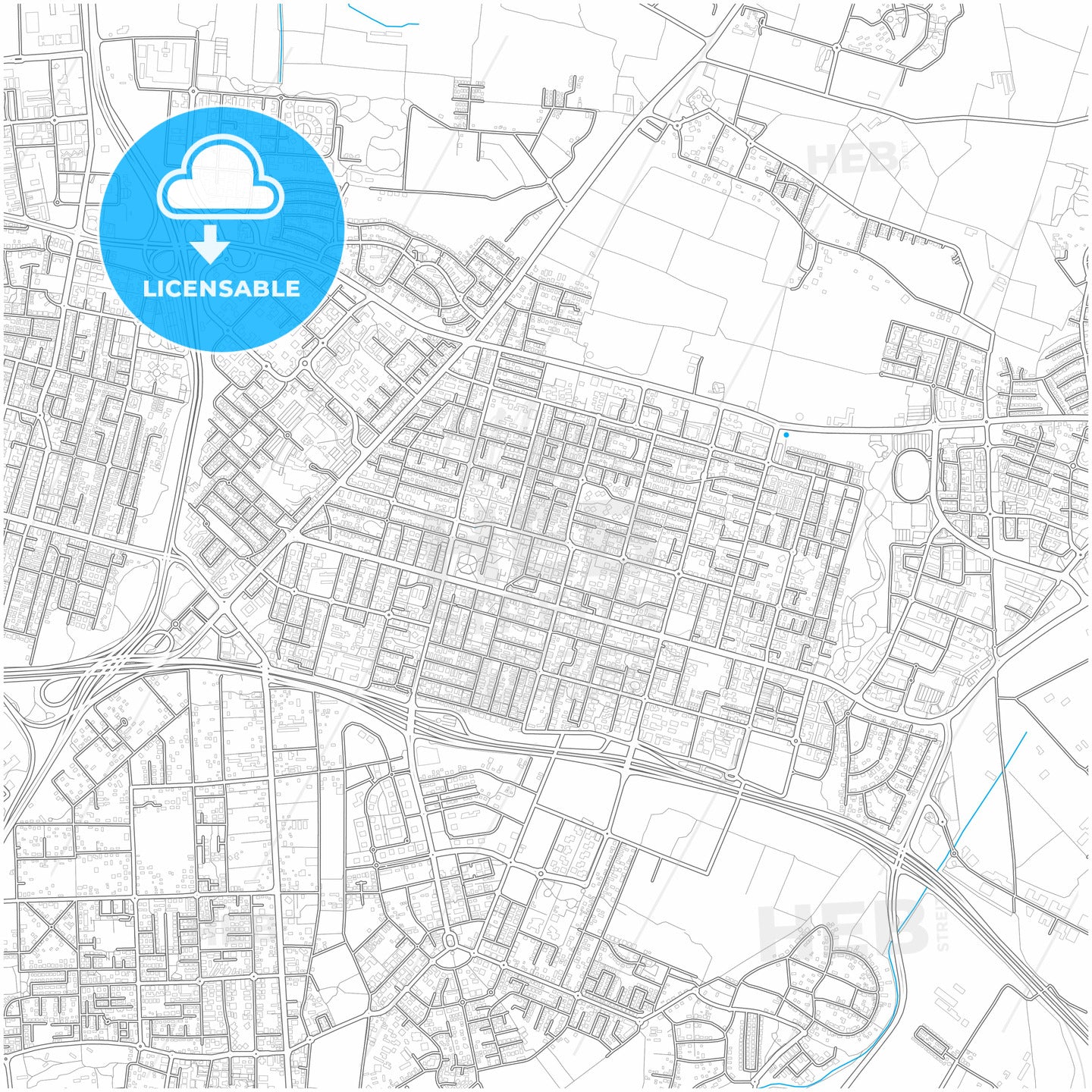 Kfar Saba, Center, Israel, city map with high quality roads.