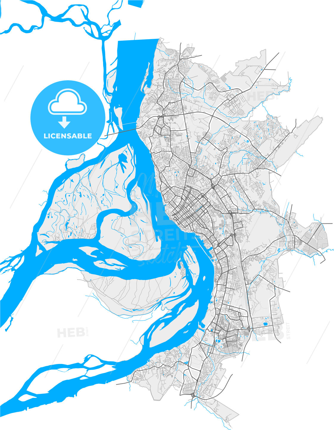 Khabarovsk, Khabarovsk Krai, Russia, high quality vector map