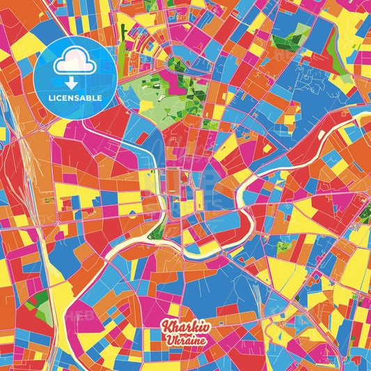 Kharkiv, Ukraine Crazy Colorful Street Map Poster Template - HEBSTREITS Sketches