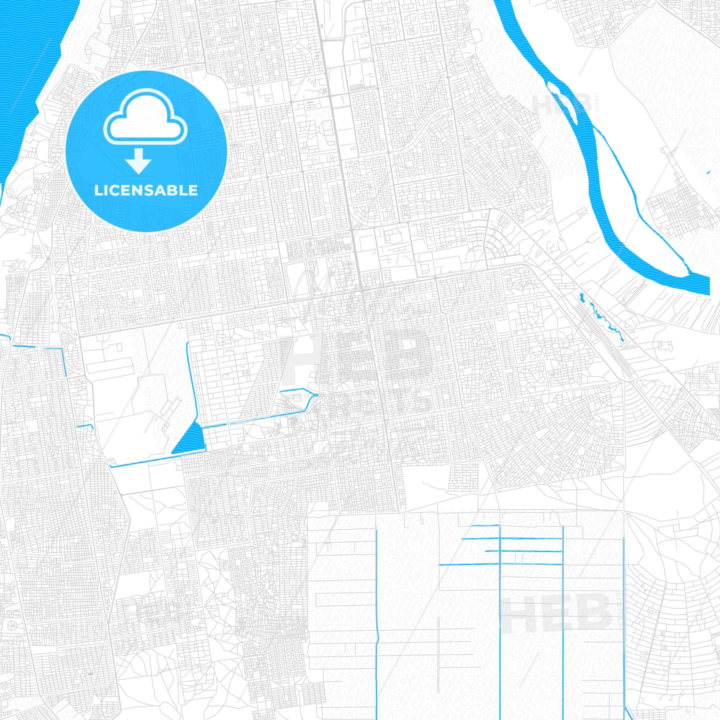 Khartoum, Sudan PDF vector map with water in focus