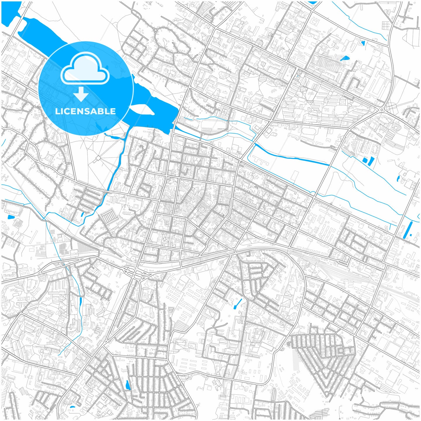 Khmelnytskyi, Khmelnytskyi Oblast, Ukraine, city map with high quality roads.