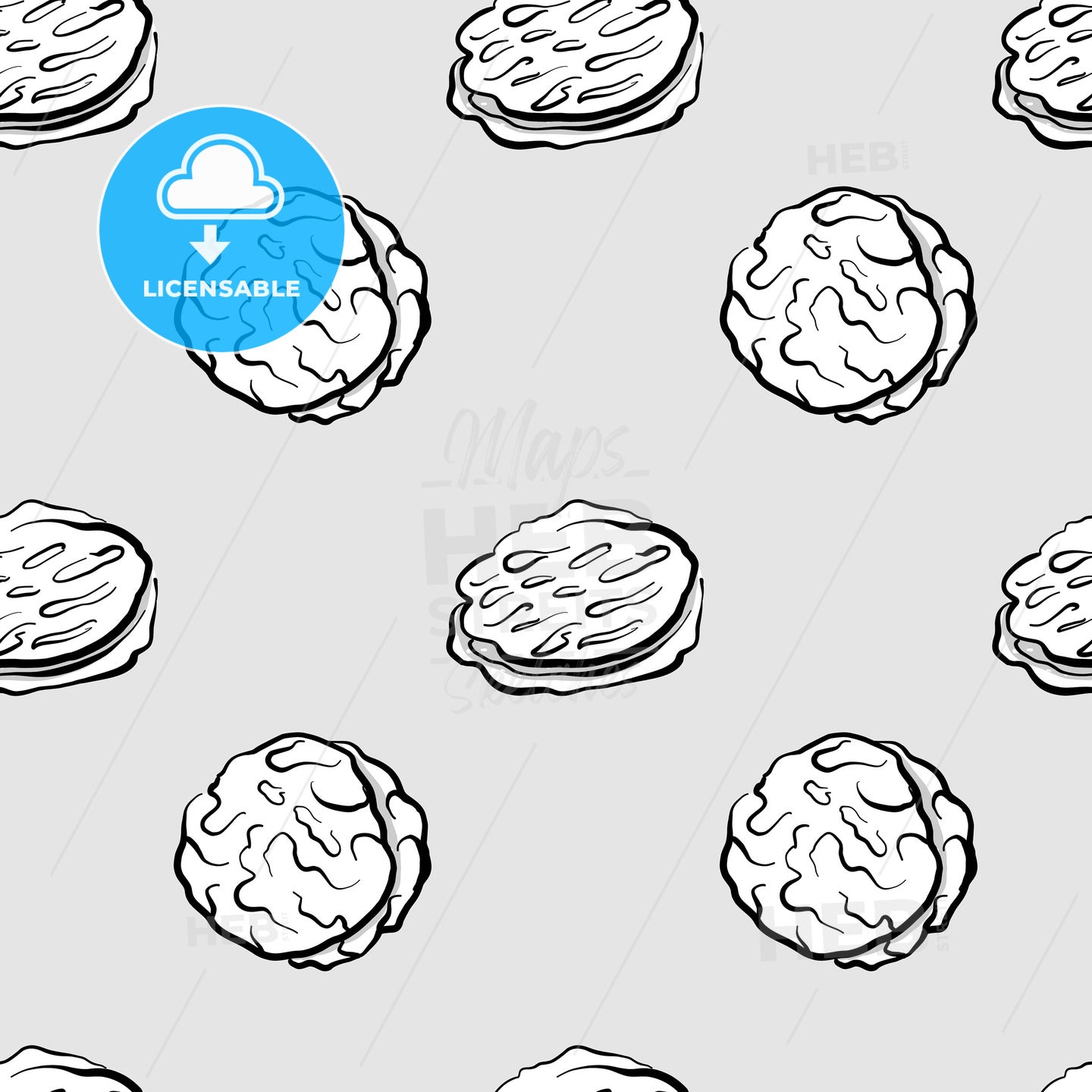 Khubz seamless pattern greyscale drawing – instant download