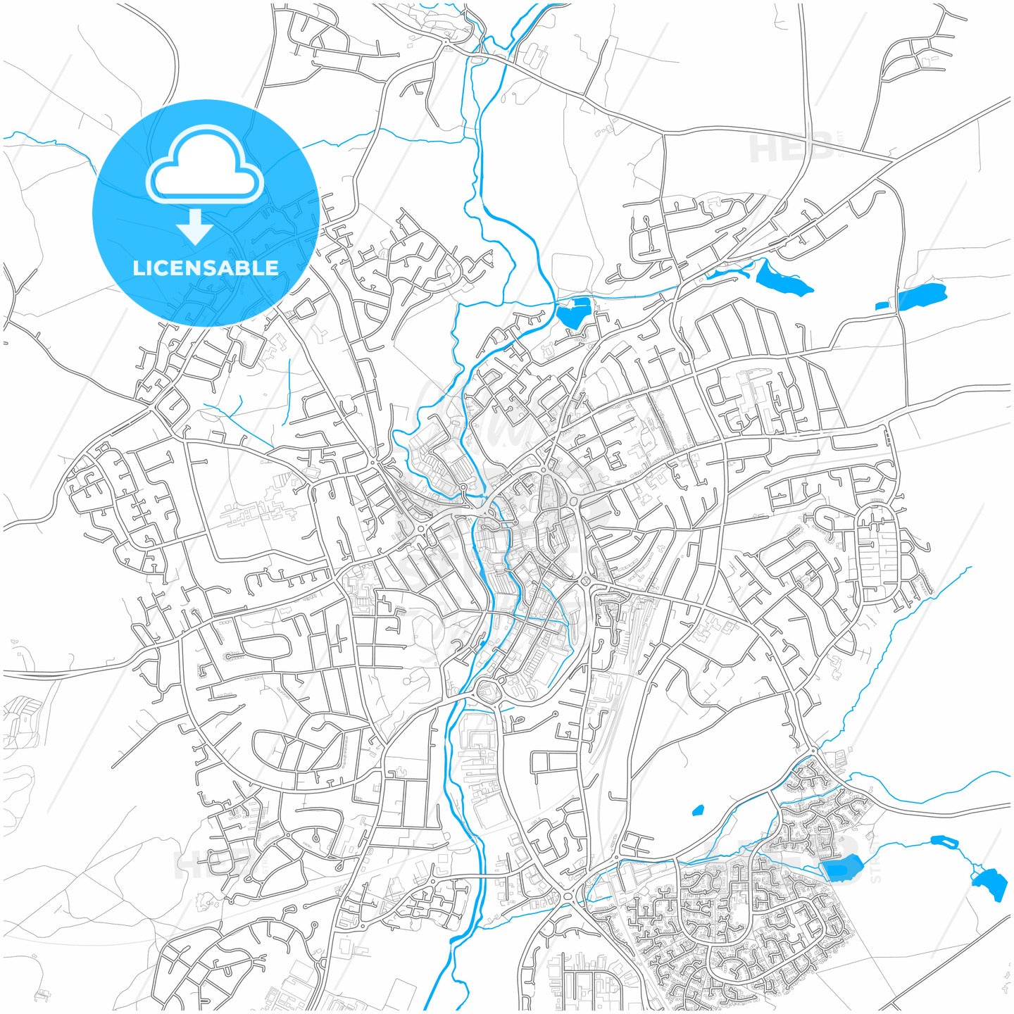 Kidderminster, West Midlands, England, city map with high quality roads.