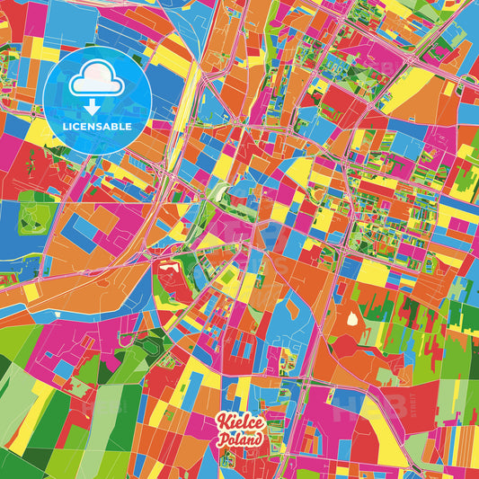 Kielce, Poland Crazy Colorful Street Map Poster Template - HEBSTREITS Sketches