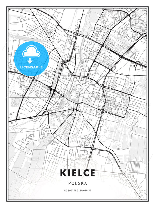 Kielce, Poland, Modern Print Template in Various Formats - HEBSTREITS Sketches