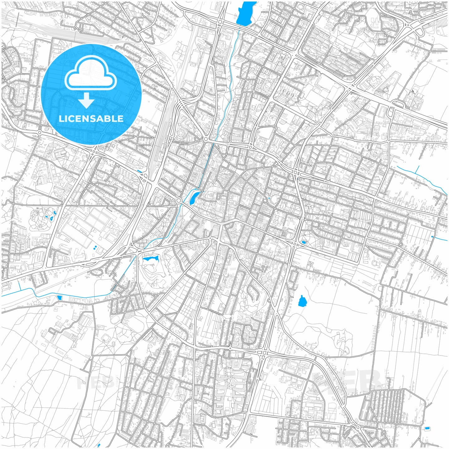 Kielce, Świętokrzyskie, Poland, city map with high quality roads.