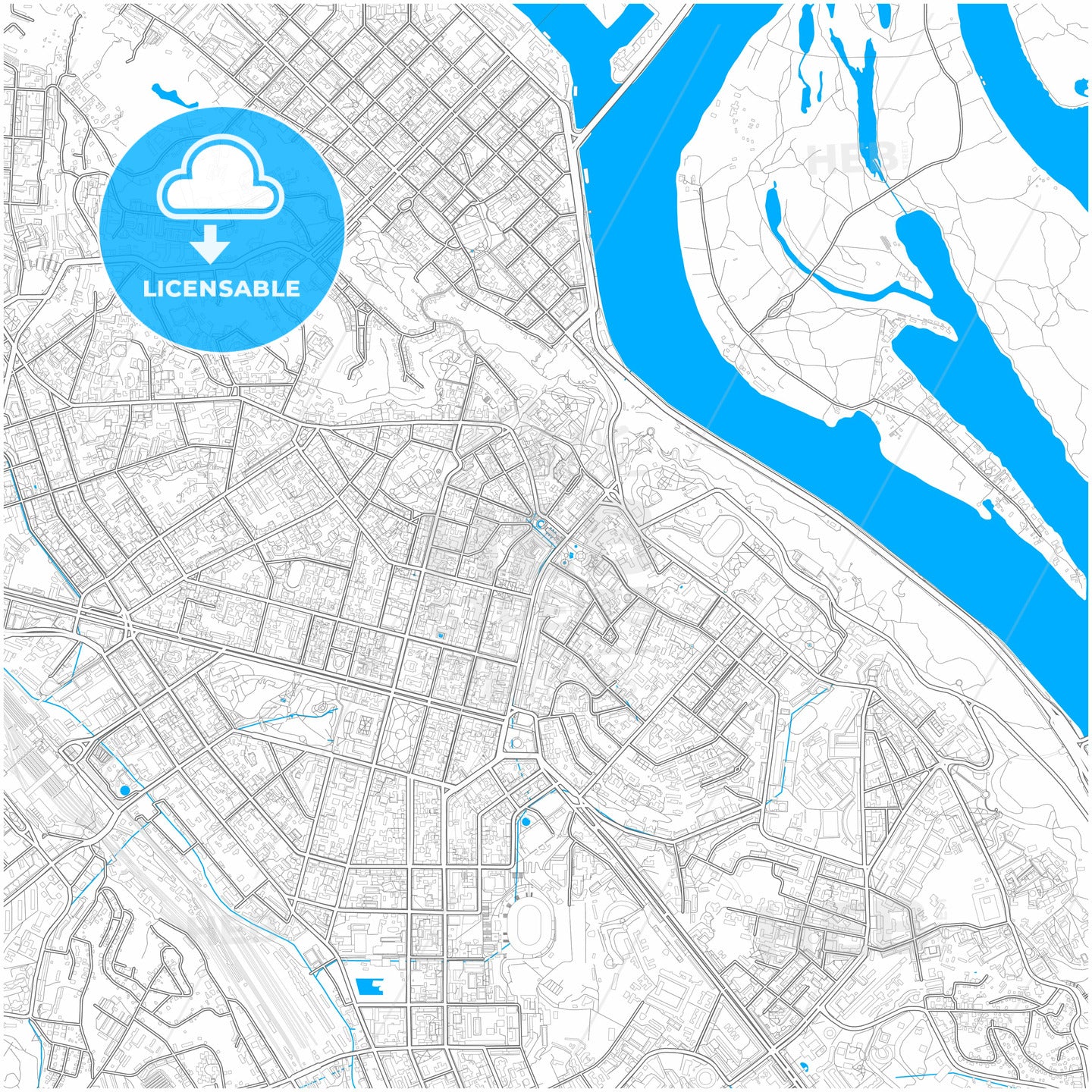 Kiev, Kiev, Ukraine, city map with high quality roads.