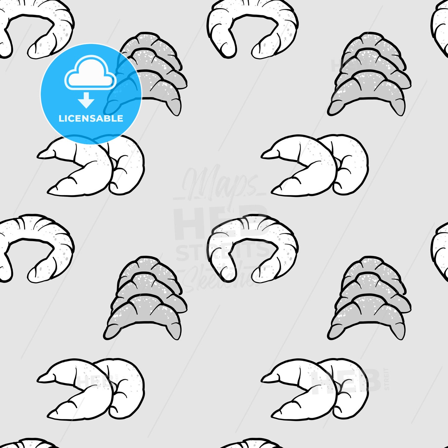 Kifli seamless pattern greyscale drawing – instant download
