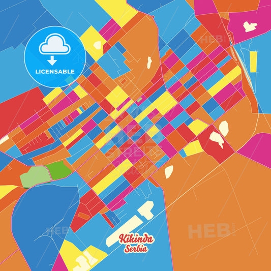 Kikinda, Serbia Crazy Colorful Street Map Poster Template - HEBSTREITS Sketches