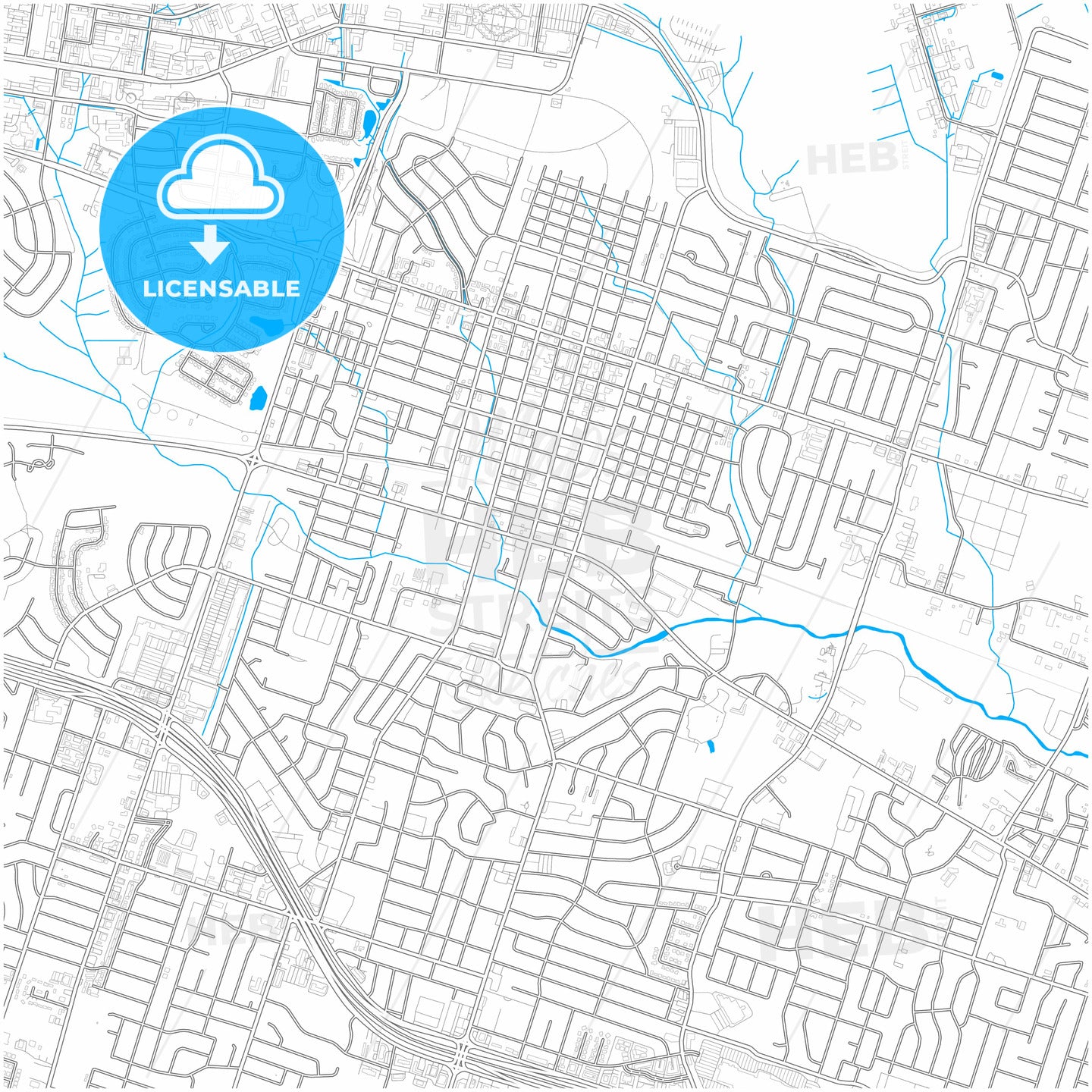 Killeen, Texas, United States, city map with high quality roads.