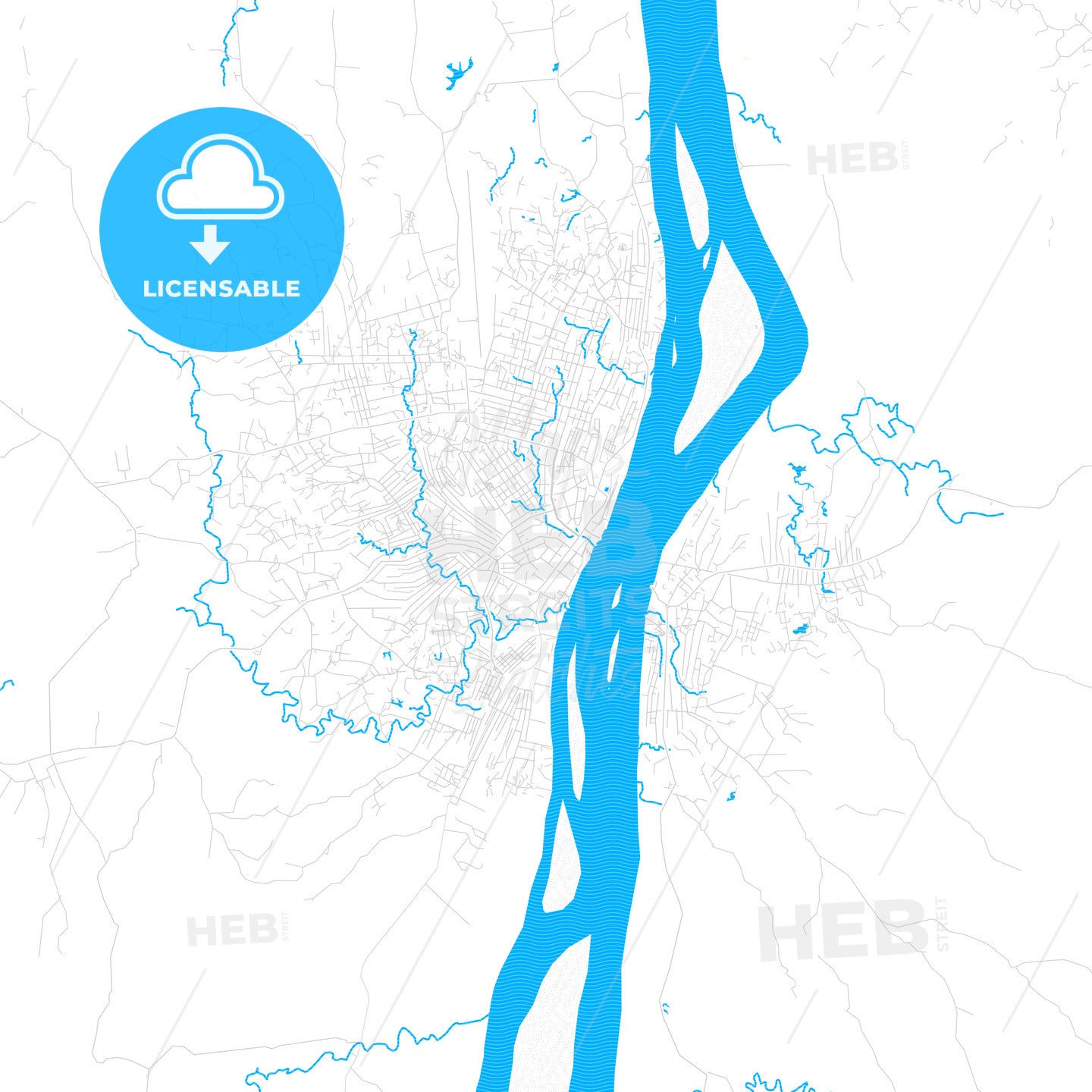 Kindu, DR Congo PDF vector map with water in focus