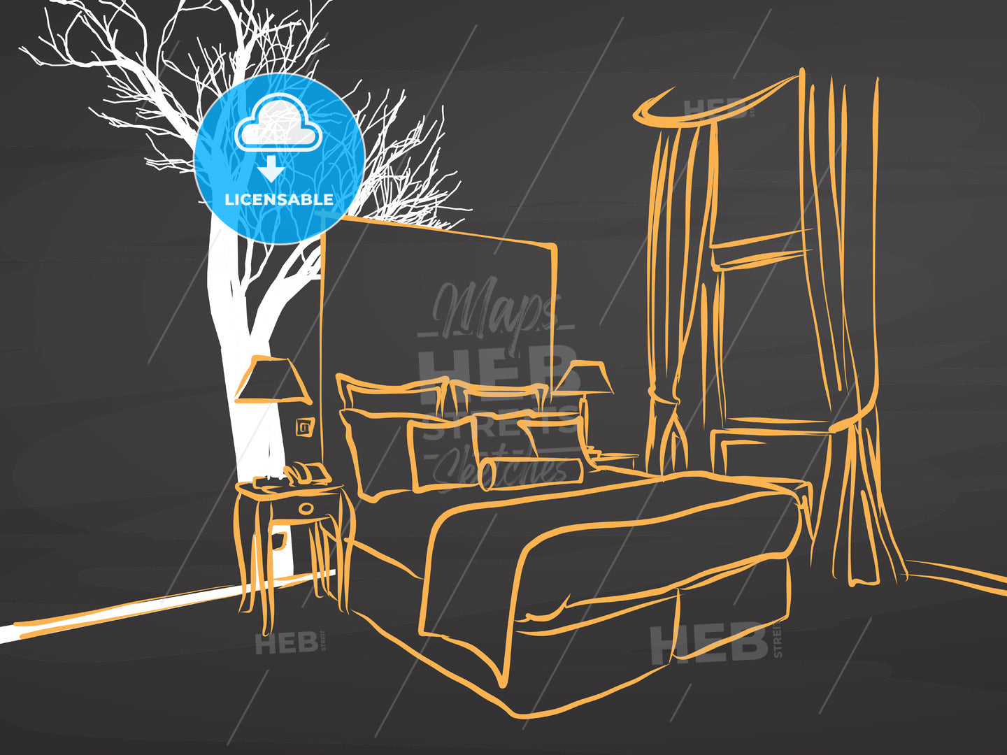 King Size Appartment Sketch on Chalkboard – instant download