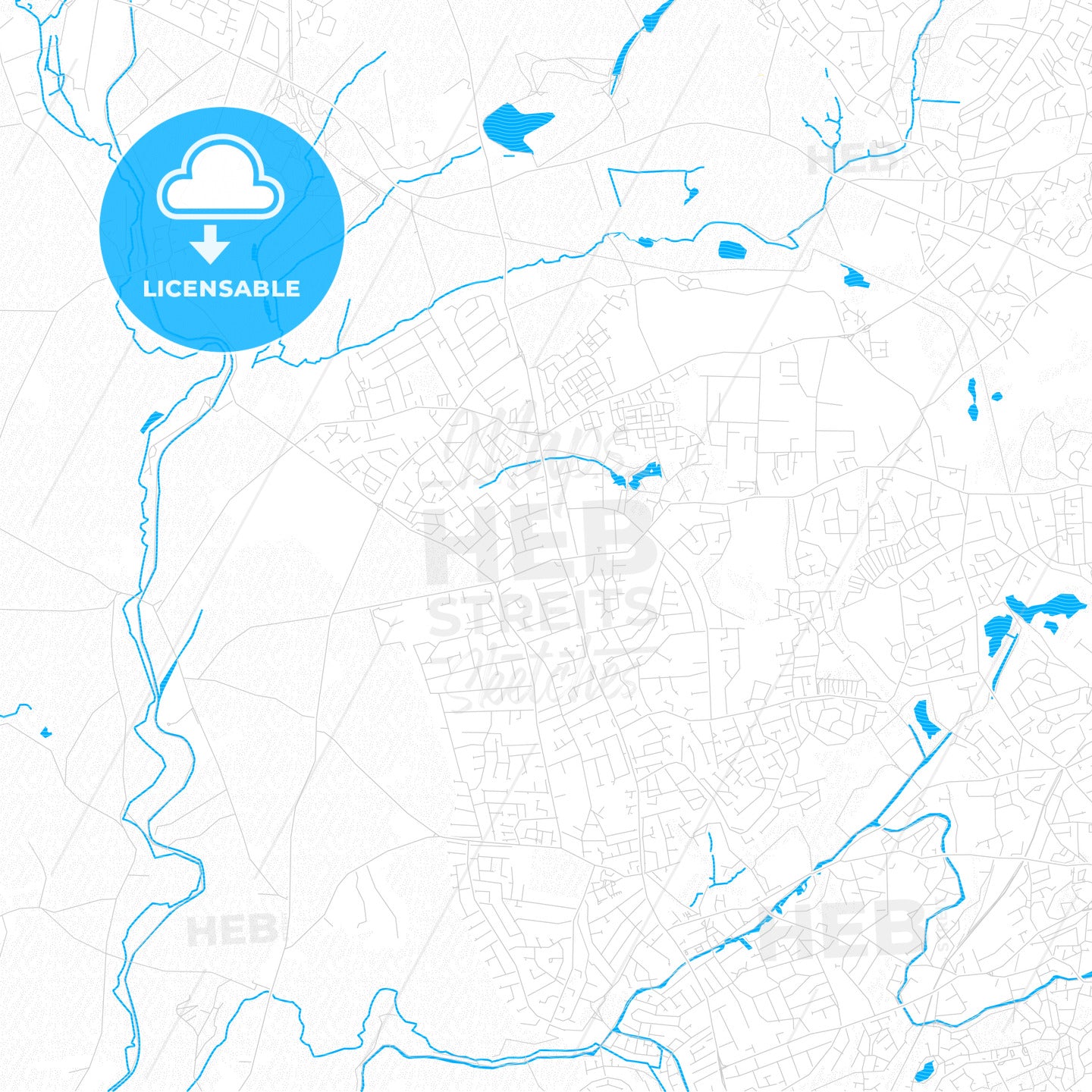 Kingswinford, England PDF vector map with water in focus - HEBSTREITS