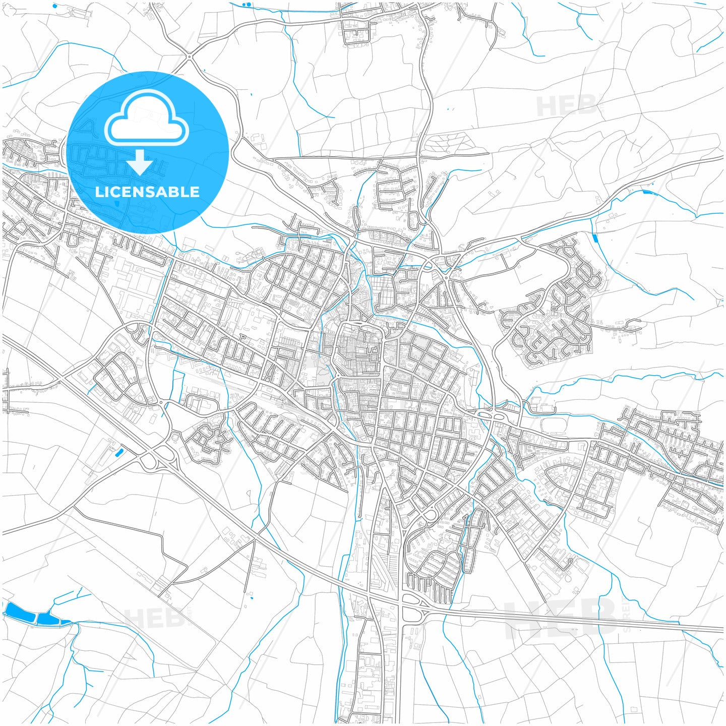 Kirchheim unter Teck, Baden-Wuerttemberg, Germany, city map with high quality roads.