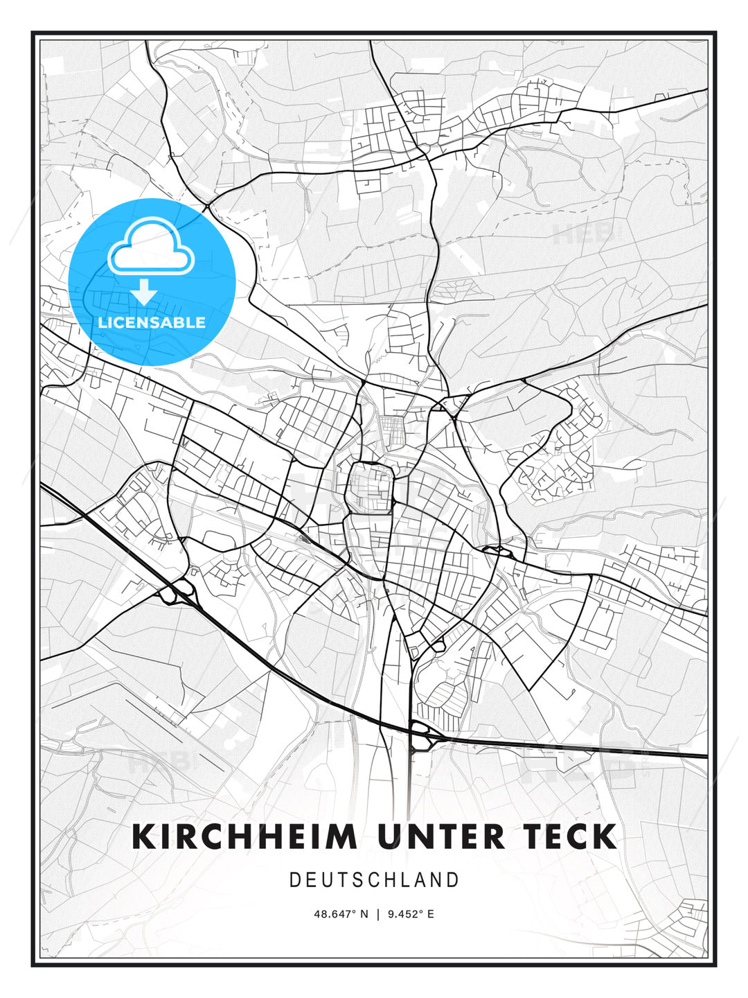 Kirchheim unter Teck, Germany, Modern Print Template in Various Formats - HEBSTREITS Sketches