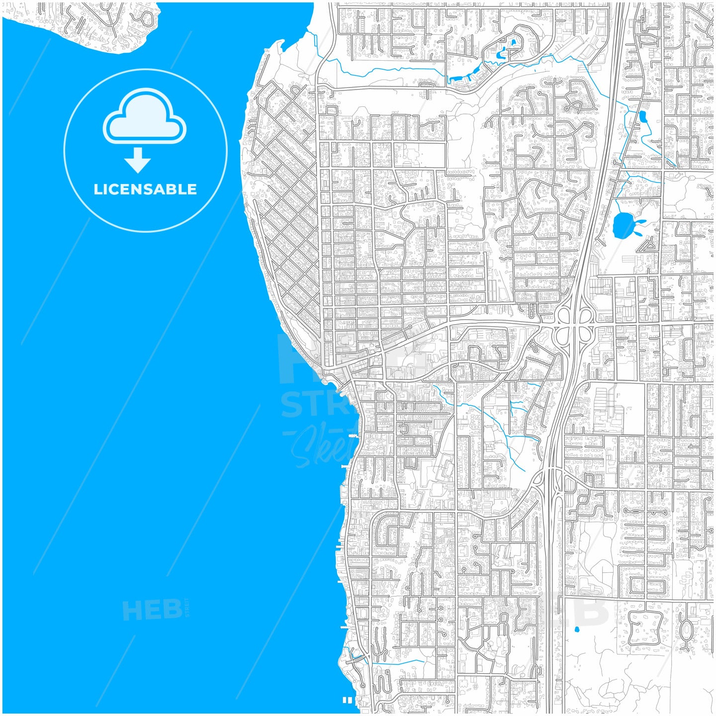 Kirkland, Washington, United States, city map with high quality roads.