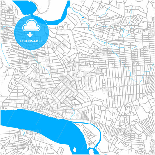 Kisangani, DR Congo, city map with high quality roads.